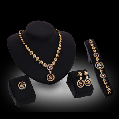 Luxury Rhinestone-Embellished 4-Piece Jewelry Set – Necklace, Bracelet, Earrings & Ring