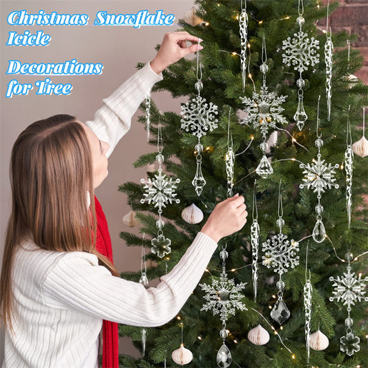 Acrylic Snowflake & Icicle Christmas Tree Ornaments – Set of 10 Elegant Hanging Pendants