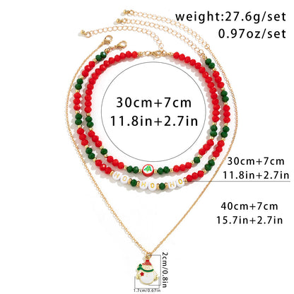 Festive Beaded Christmas Necklace Set – Holiday Charm with Snowman & Crystal Accents