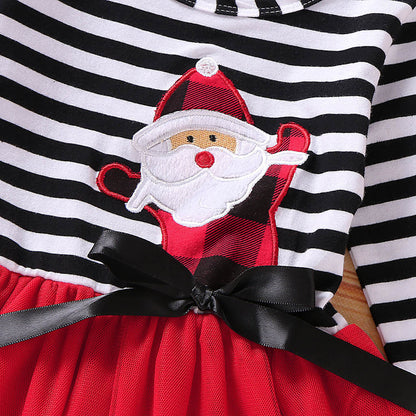 Adorable Santa Claus Striped Dress with Bow - Perfect for Holiday Fun!