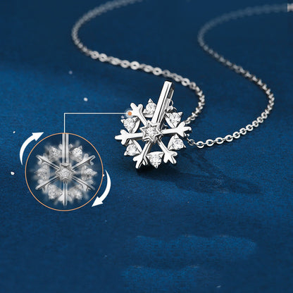 Rotatable 925 Silver Snowflake Necklace - A Sparkling Winter Treasure