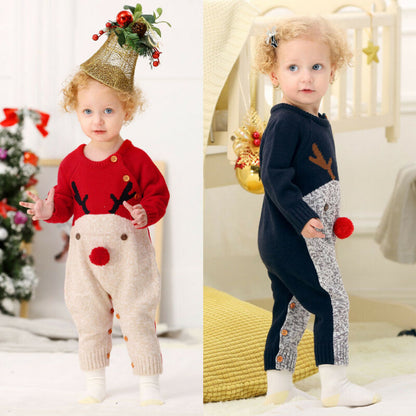 Adorable Knitted Reindeer Christmas Romper – Cozy & Festive for Little Ones!