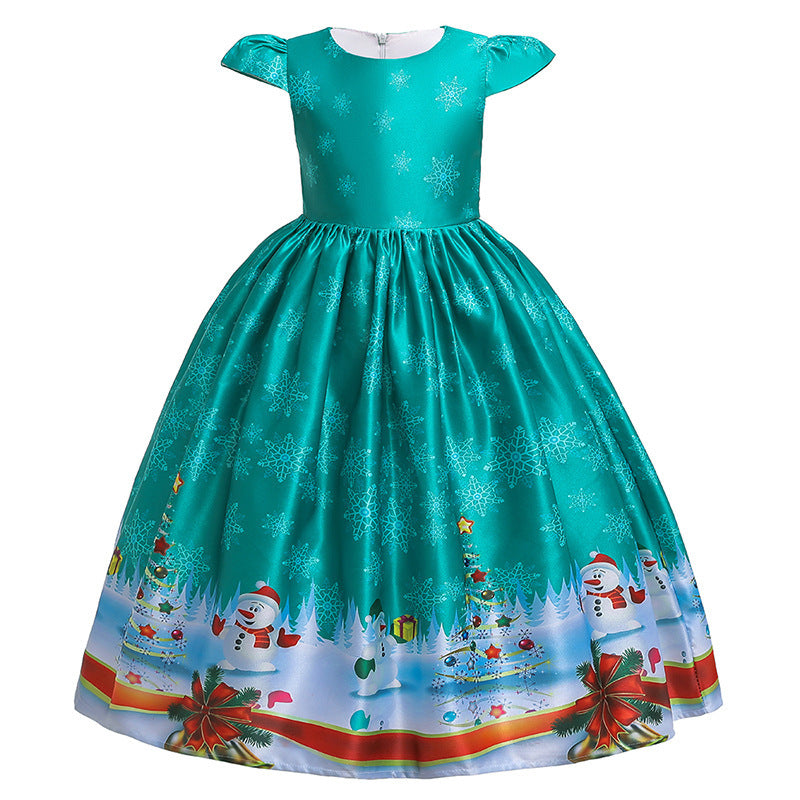 Santa Claus Print Long Dress for Girls - Holiday Charm in Every Detail