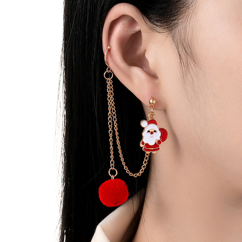 Festive Santa & Christmas Tree Chain Clip Earrings – Holiday Charm for Every Look