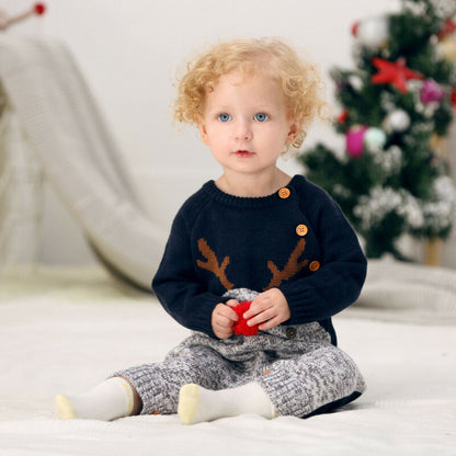 Adorable Knitted Reindeer Christmas Romper – Cozy & Festive for Little Ones!