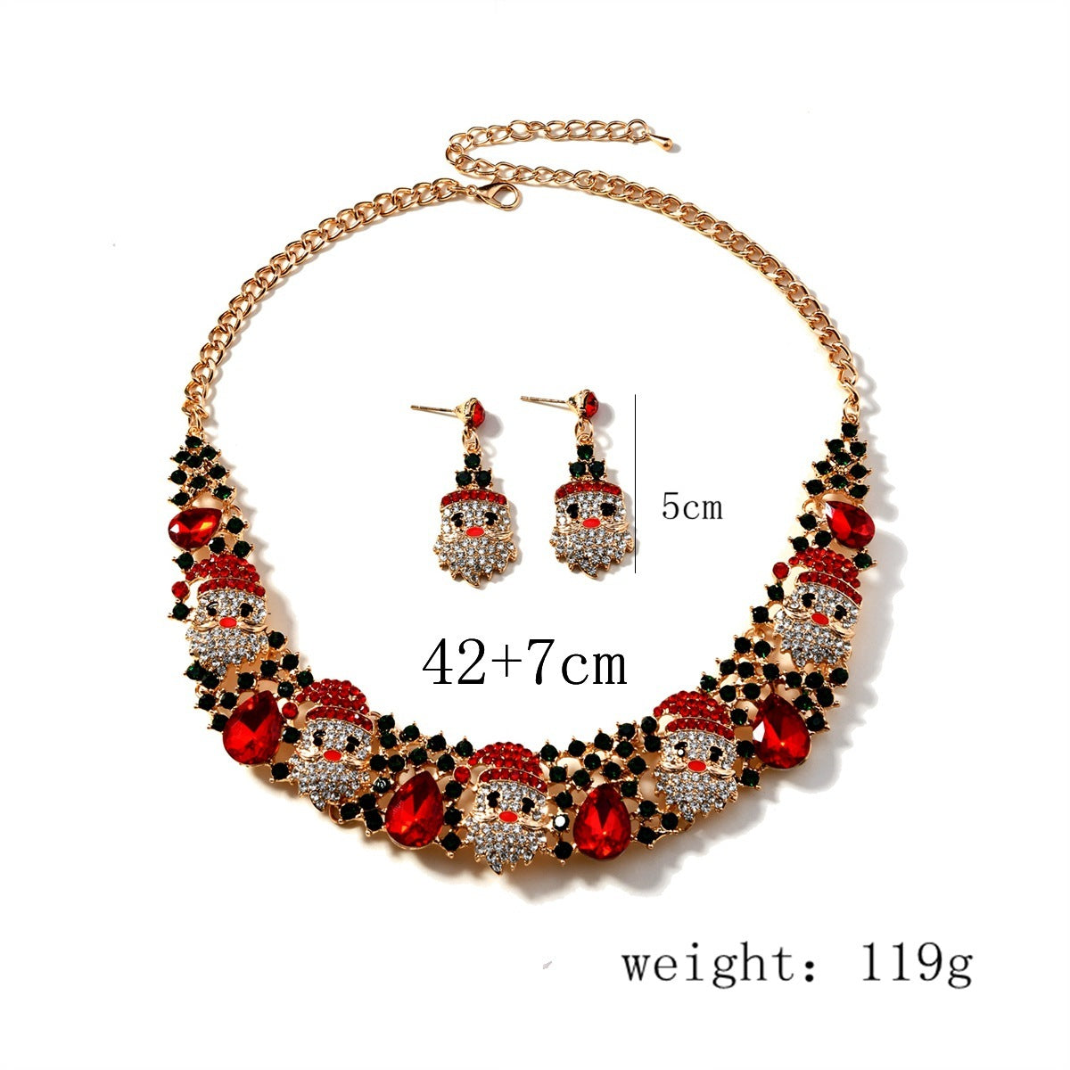 Festive Santa Claus Rhinestone Jewelry Set - Christmas Necklace and Earrings for Holiday Glam