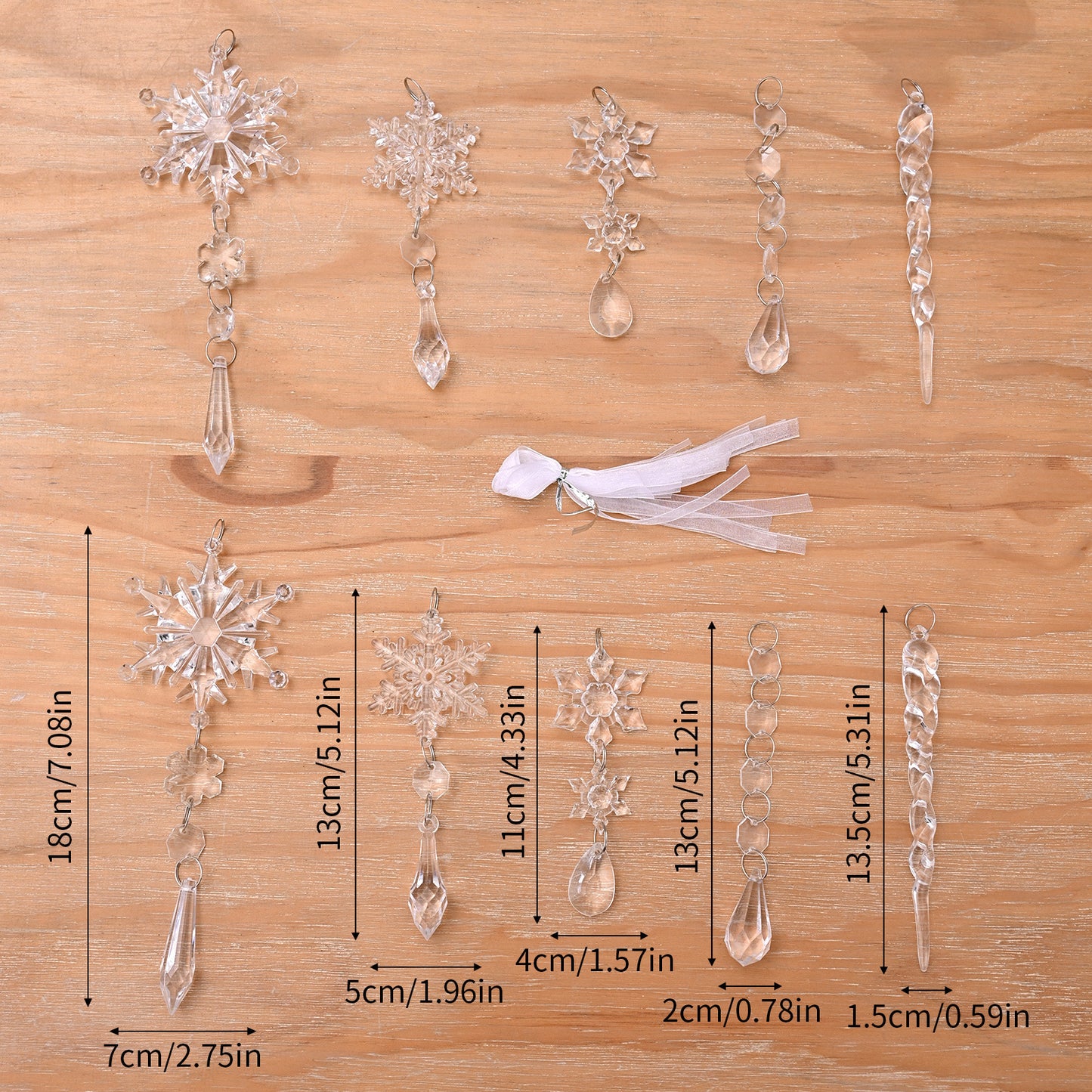 Acrylic Snowflake & Icicle Christmas Tree Ornaments – Set of 10 Elegant Hanging Pendants