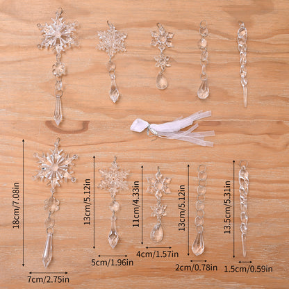 Acrylic Snowflake & Icicle Christmas Tree Ornaments – Set of 10 Elegant Hanging Pendants