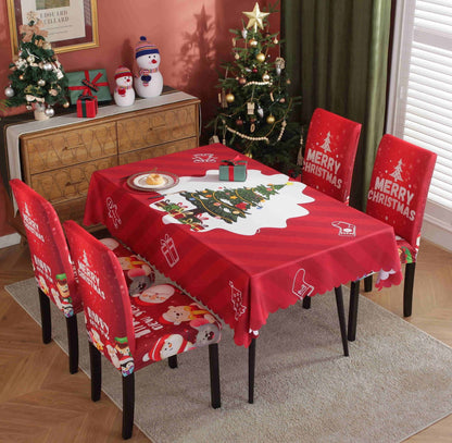 Festive Waterproof & Oil-Proof Christmas Tablecloth Set – Elegant Holiday Dining Decor with Chair Covers