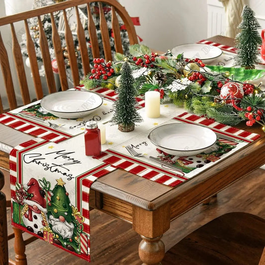 Merry Christmas Insulated Placemat Set – Anti-Scald, Holiday Dining Decor with Gnome and Tree Design