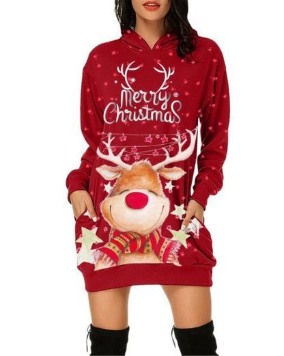 Festive Reindeer Hooded Christmas Dress - Cozy & Stylish for the Holidays!