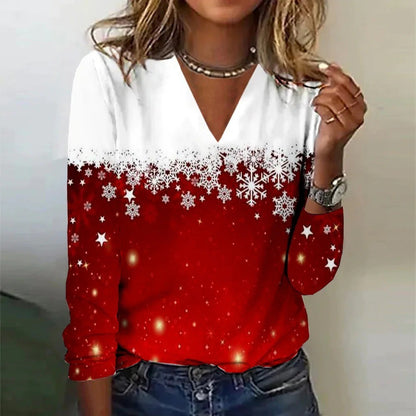 Festive Women’s V-Neck Long Sleeve T-Shirt – Christmas Edition