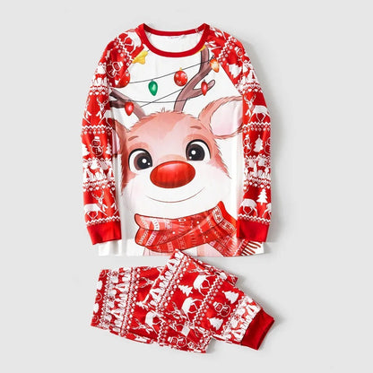 Festive Family Christmas Pajama Set - Matching Reindeer Print Home Wear for Parent and Child