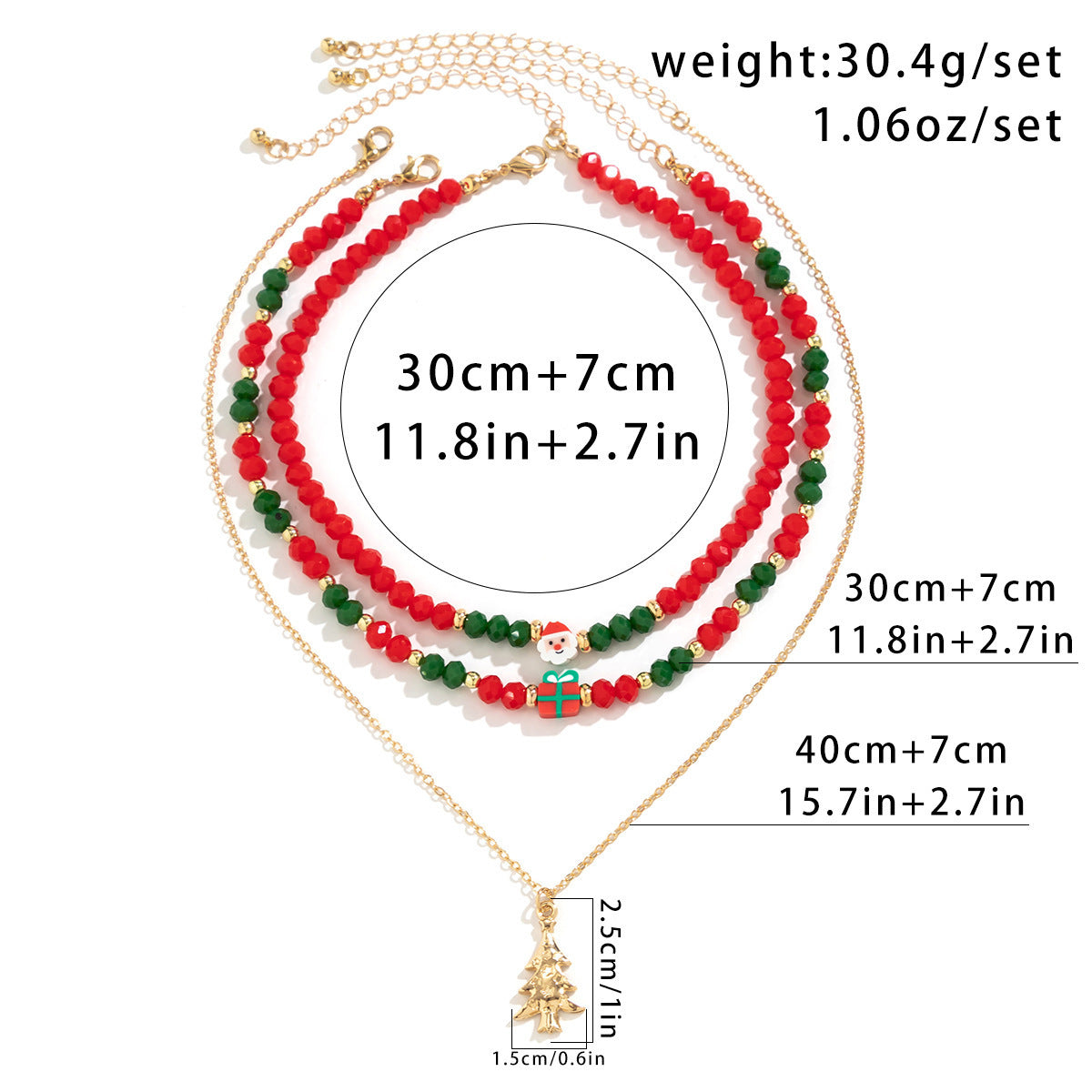 Festive Beaded Christmas Necklace Set – Holiday Charm with Snowman & Crystal Accents