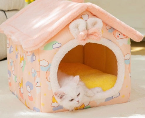 Cozy Cottage Pet House – Warm, Foldable, and Adorable for Dogs & Cats!