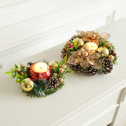 Elegant Christmas Candle Holder Wreath – Festive Pinecone & Faux Greenery Decor