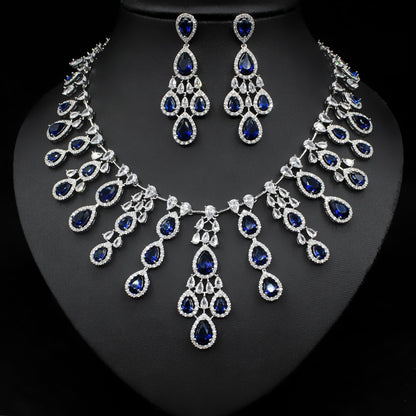 Exquisite Water Drop Zircon Necklace and Earrings Set – A Glamorous Statement for Special Occasions