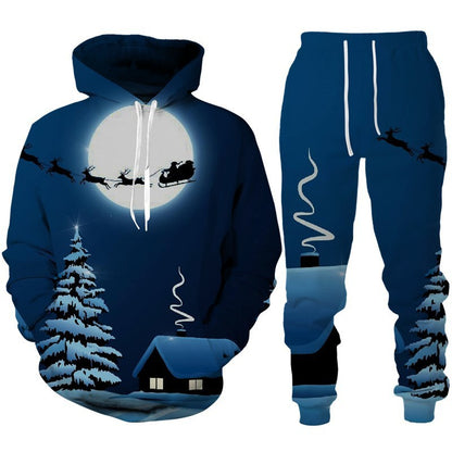 Festive Santa Claus 3D Printed Hoodie and Jogger Set - Cozy Christmas Sportswear