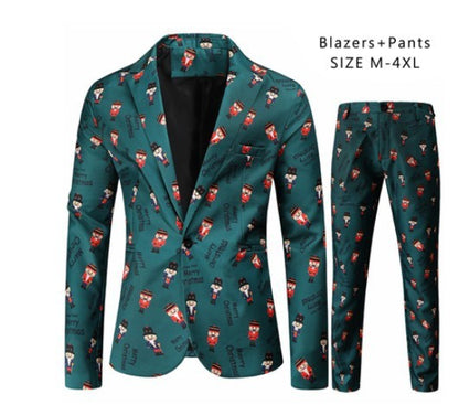 Men's Christmas Suit with 3D Santa Claus Print - Festive Holiday Blazer and Pants Set