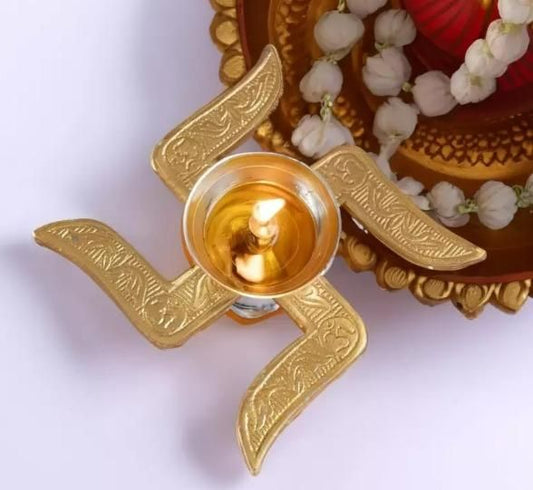 Traditional Brass Swastik Diya – Illuminate Your Space with Prosperity and Charm