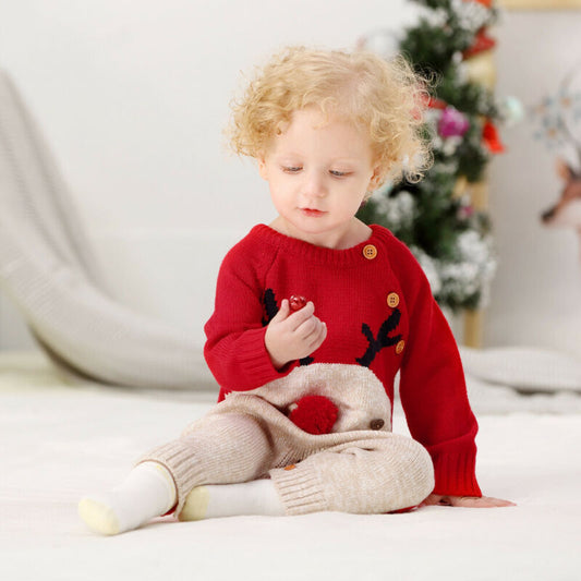 Adorable Knitted Reindeer Christmas Romper – Cozy & Festive for Little Ones!