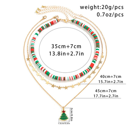 Festive Beaded Christmas Necklace Set – Holiday Charm with Snowman & Crystal Accents