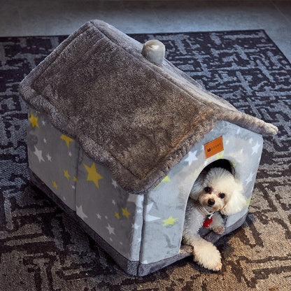 Cozy Cottage Pet House – Warm, Foldable, and Adorable for Dogs & Cats!