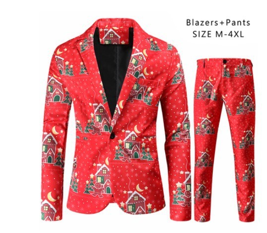 Men's Christmas Suit with 3D Santa Claus Print - Festive Holiday Blazer and Pants Set