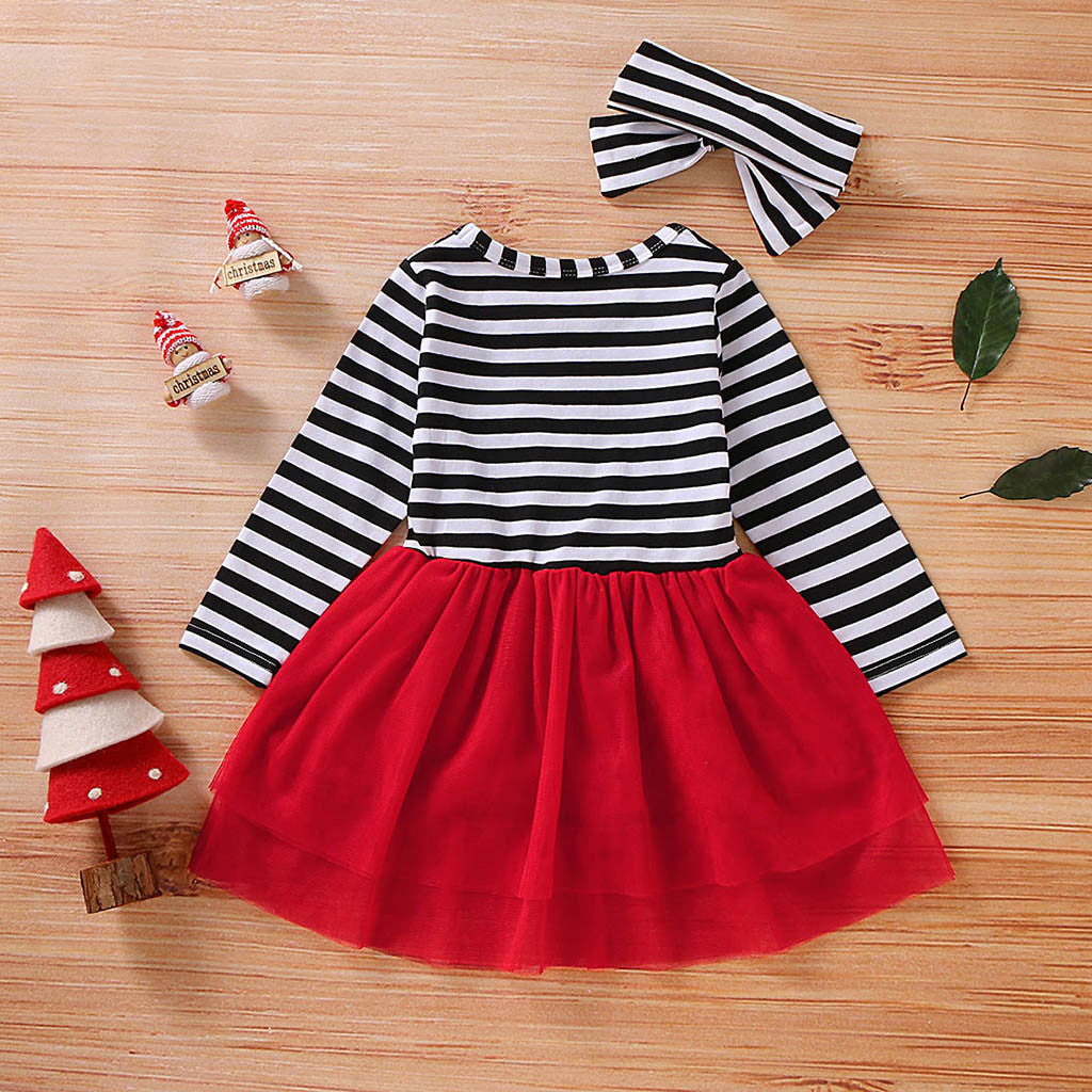 Adorable Santa Claus Striped Dress with Bow - Perfect for Holiday Fun!