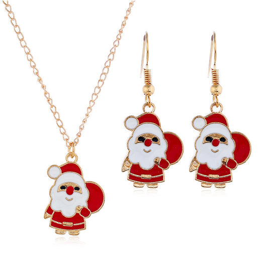 Santa Claus Earrings & Necklace Set – Festive Holiday Jewelry