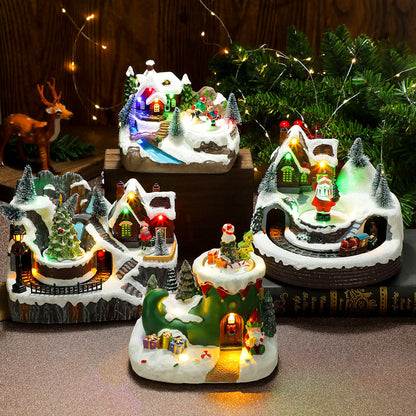 Rotating Christmas Village Music Box – LED Lit Resin Ornament with Santa & Snowy Scene