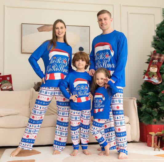 Festive Matching Family Christmas Pajama Set – Letter Print Tops & Plaid Pants