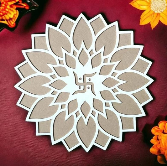 Reusable Wooden Base with Rangoli Template Mat – Create Stunning Rangoli Designs Effortlessly