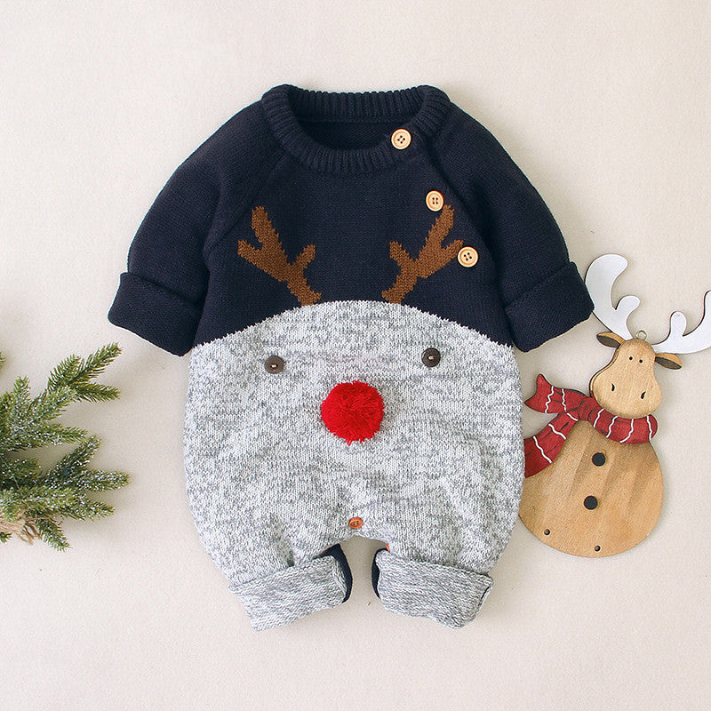 Adorable Knitted Reindeer Christmas Romper – Cozy & Festive for Little Ones!