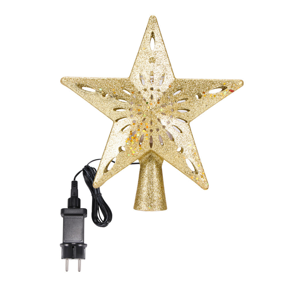 Glittering LED Christmas Tree Topper Star with Snowflake Projector – Magical Holiday Light Display