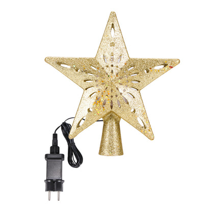 Glittering LED Christmas Tree Topper Star with Snowflake Projector – Magical Holiday Light Display