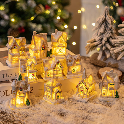 Mini LED Light-Up Christmas Village Houses – Festive Resin Decor for a Cozy Holiday Atmosphere