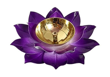 Elegant Brass Flower Shaped Blue Oil Lamp Diya – Illuminate Your Space with Timeless Charm (Pack of 2)