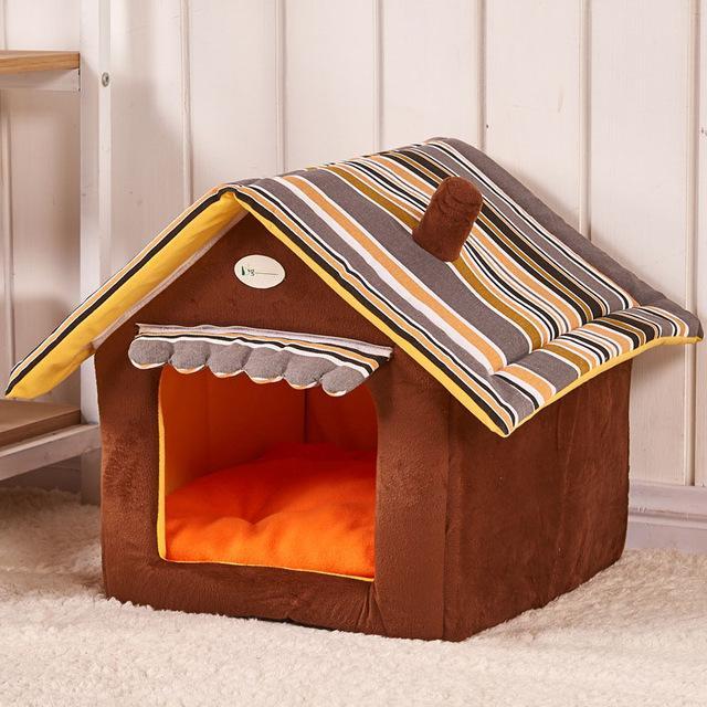 Stylish Striped Dog House Bed with Removable Cushion – Perfect for Small to Medium Pets!