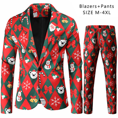 Men's Christmas Suit with 3D Santa Claus Print - Festive Holiday Blazer and Pants Set