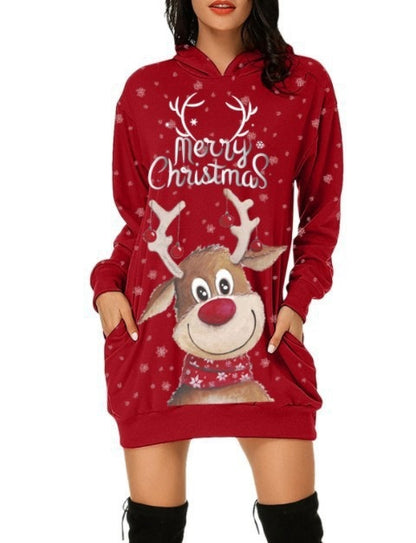 Festive Reindeer Hooded Christmas Dress - Cozy & Stylish for the Holidays!