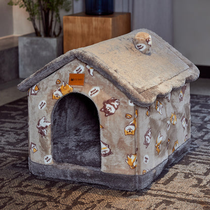 Cozy Cottage Pet House – Warm, Foldable, and Adorable for Dogs & Cats!