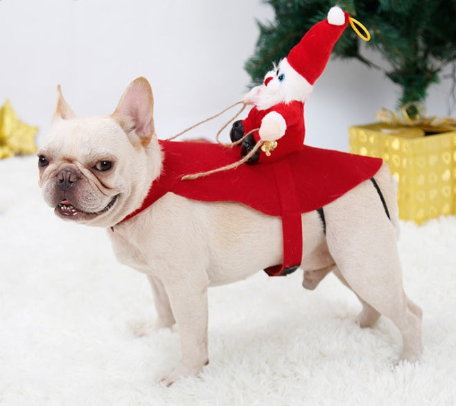 Santa Claus Riding Reindeer Dog Costume – Festive Holiday Outfit for Pets!