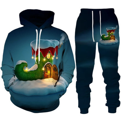 Festive Santa Claus 3D Printed Hoodie and Jogger Set - Cozy Christmas Sportswear