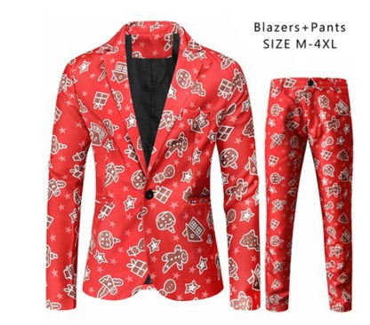 Men's Christmas Suit with 3D Santa Claus Print - Festive Holiday Blazer and Pants Set