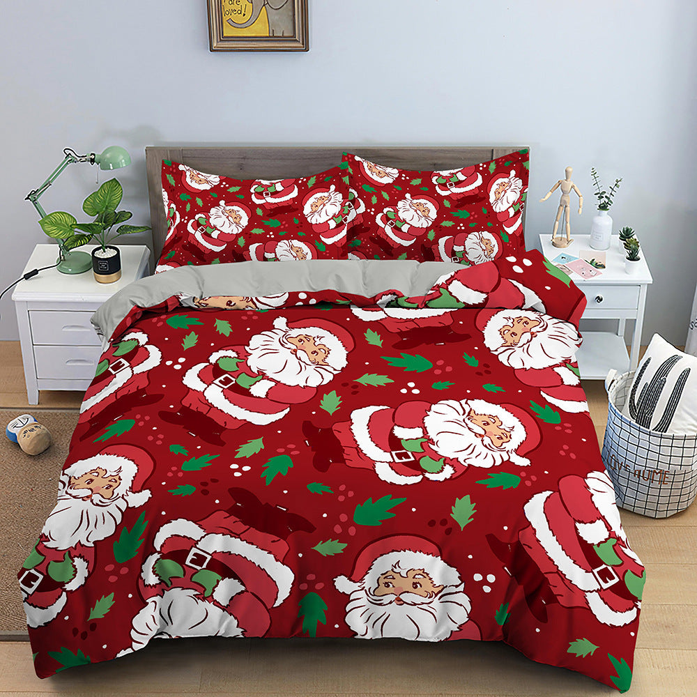 Festive Red Santa Claus Bedspread Set - Cozy Three-Piece Christmas Bedding