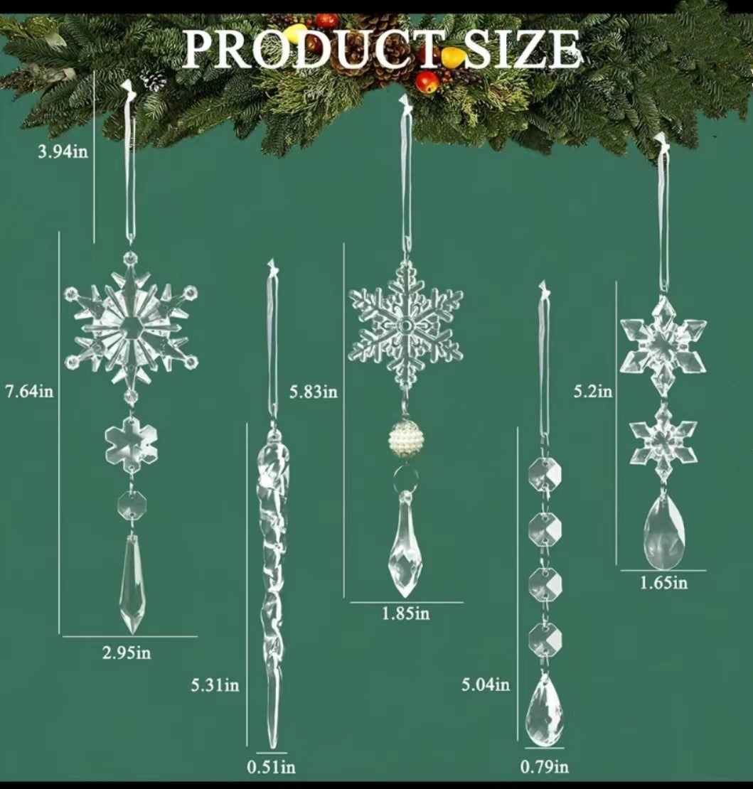 Acrylic Snowflake & Icicle Christmas Tree Ornaments – Set of 10 Elegant Hanging Pendants