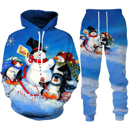 Festive Santa Claus 3D Printed Hoodie and Jogger Set - Cozy Christmas Sportswear