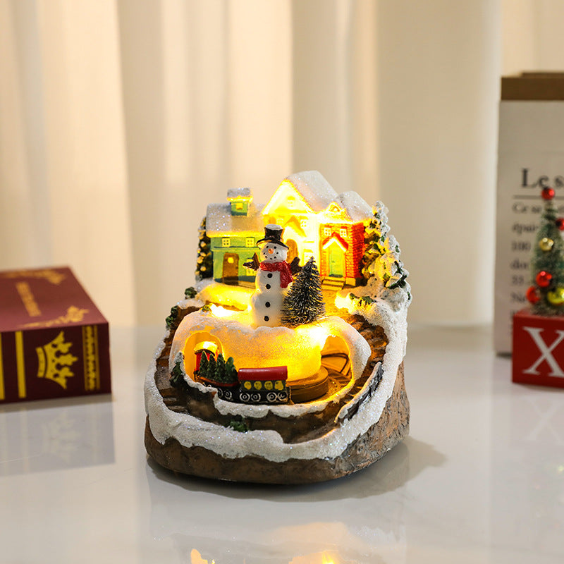 Rotating Christmas Village Music Box – LED Lit Resin Ornament with Santa & Snowy Scene