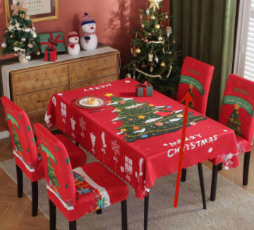 Festive Waterproof & Oil-Proof Christmas Tablecloth Set – Elegant Holiday Dining Decor with Chair Covers